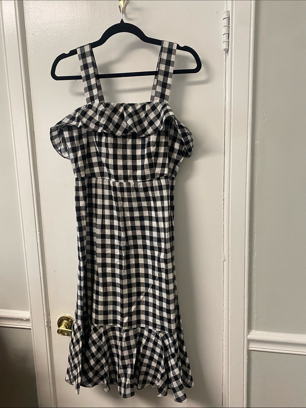 J. Crew Black and White Gingham Midi Dress